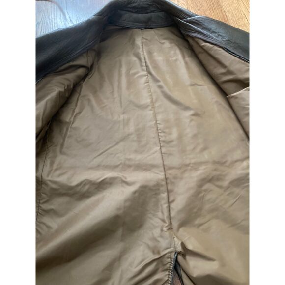 Vintage 1980s Brown Leather Pea Coat Trench Style Overcoat - Mens Size M/L - Picture 4 of 10